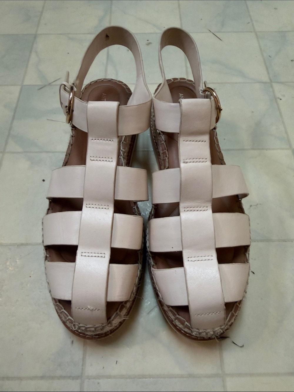ANTONIO MELANI Cream Woven Leather Espadrille Slingbacks